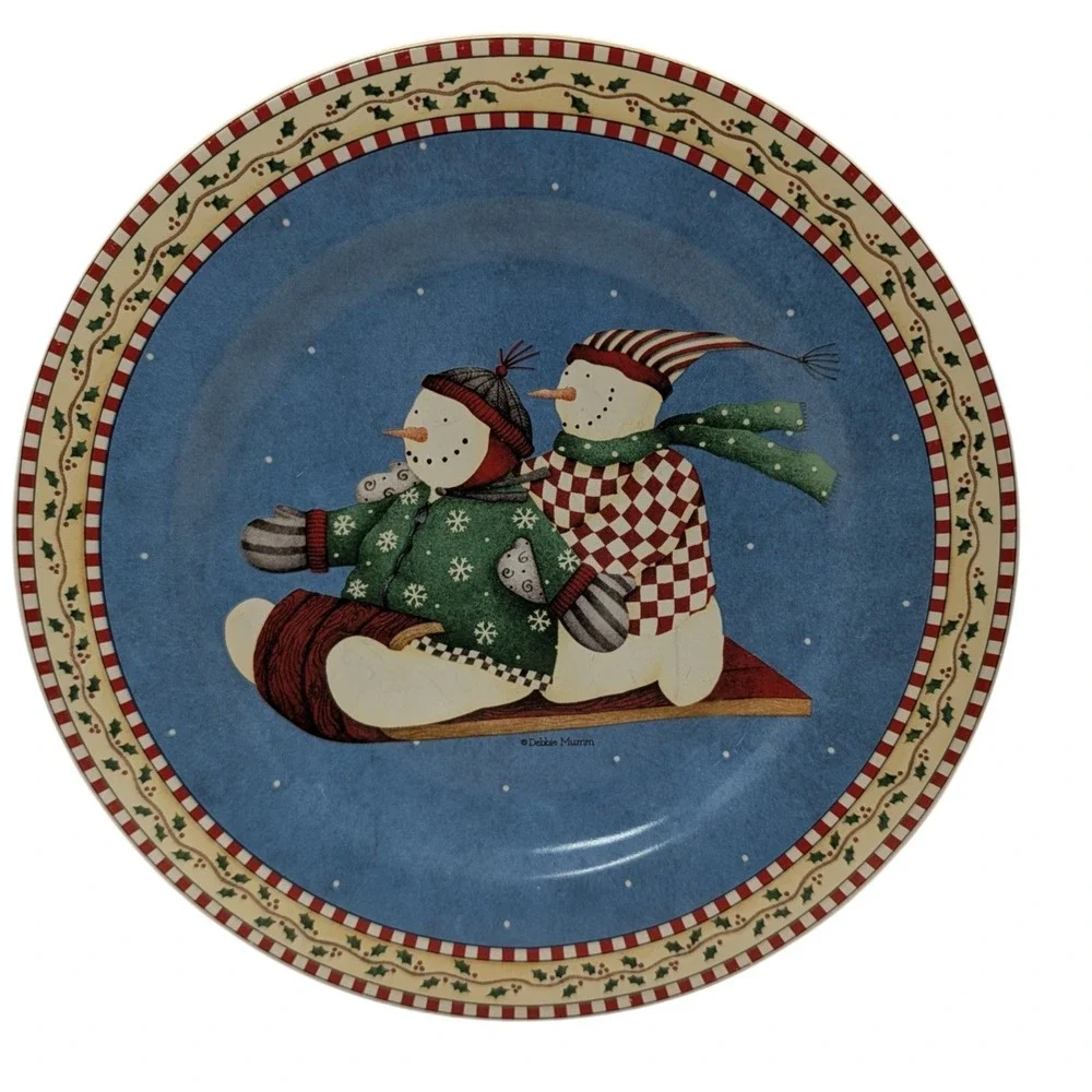 Vintage Sakura Debbie Mumm Plate Salad Christmas Holiday Jolly Snowmen 2000‎